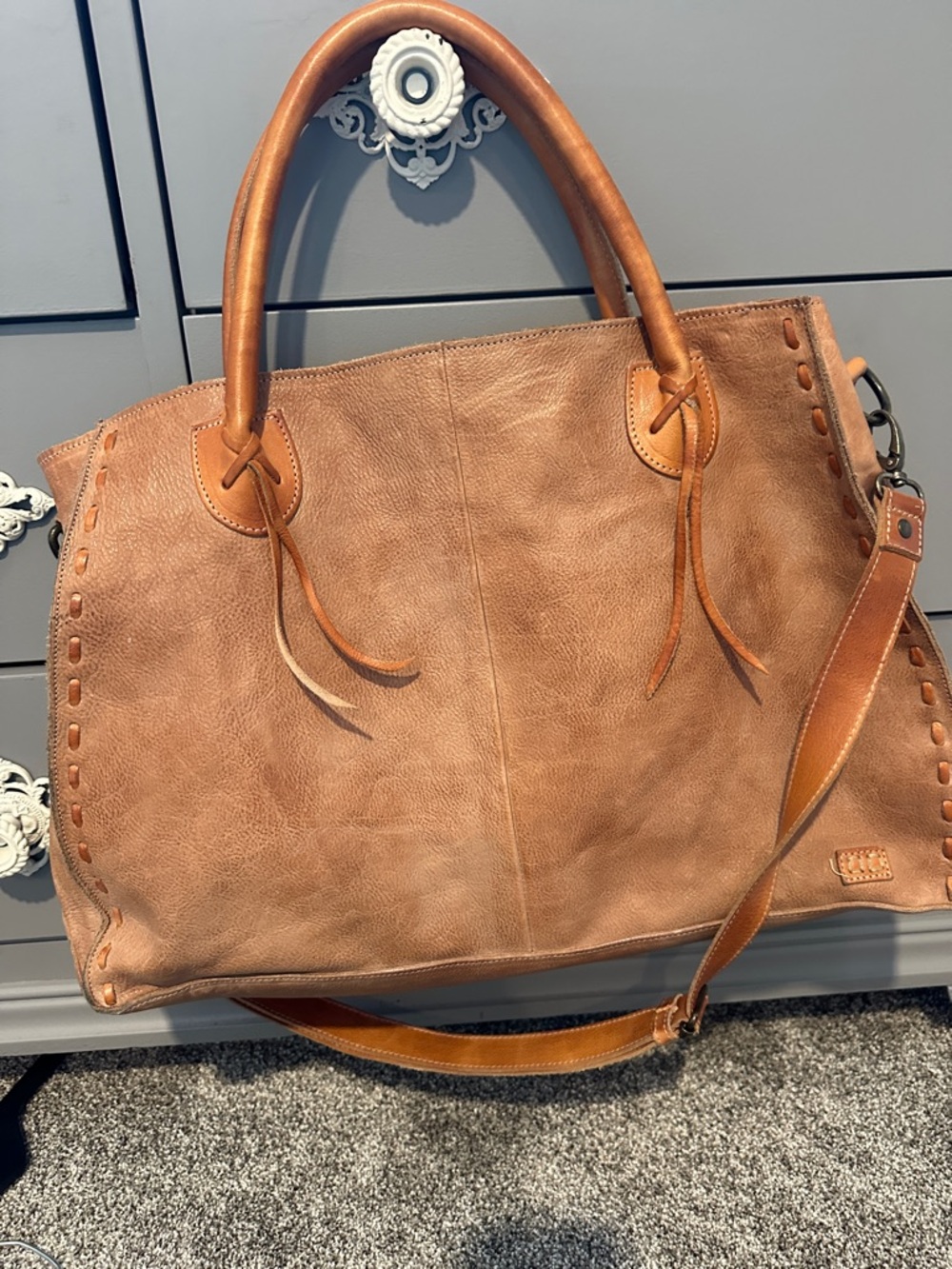 Bed Stu Cognac Leather Tote with Removable Strap - Rockaway